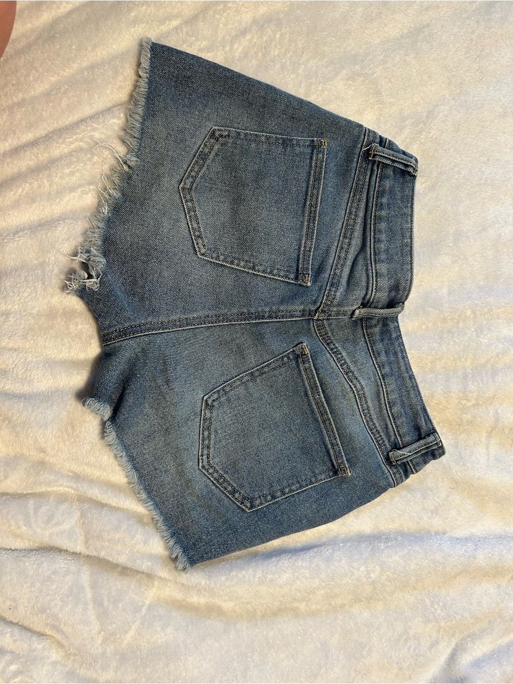 High-Rise Distressed Denim Shorts in Blue - Picture 2 of 2